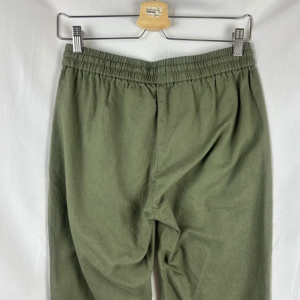 J.Crew Factory Olive Green Linen Blend Elastic Waist Drawstring Tapered Pants 2